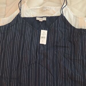 LOFT Navy and White Striped Tank Tops